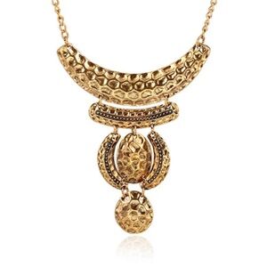 Hammered Antique Gold Retro Bib Necklace